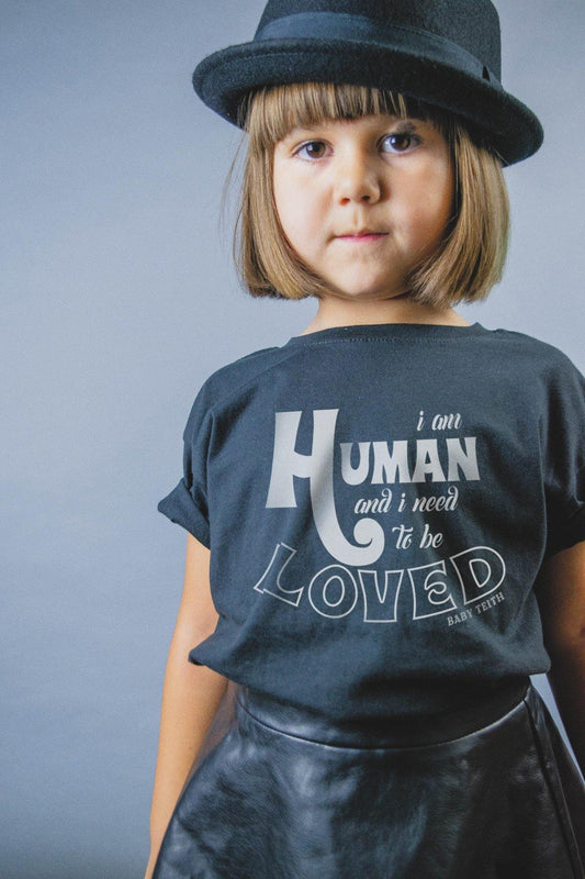 "I am Human" Tee for Kids in Black - Baby Teith
