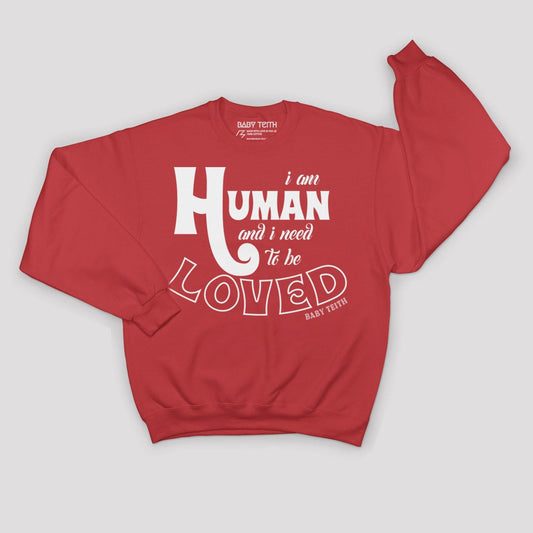 "I am Human" Fleece Sweatshirt for Kids in Red - Baby Teith
