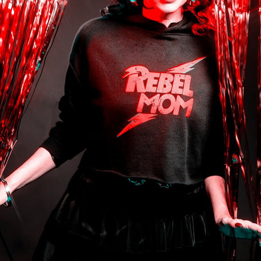 Rebel Mom Black Cropped Hoodie - Baby Teith